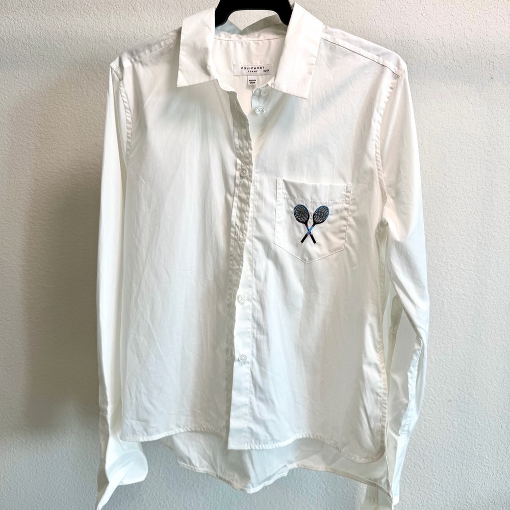 Equipment White Women's Shirt with Tennis Embroidery NWT